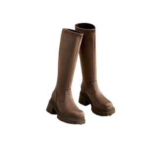 百丽女靴子冬季新款厚底弹力瘦瘦靴粗高跟加绒长筒靴3MC70DG4