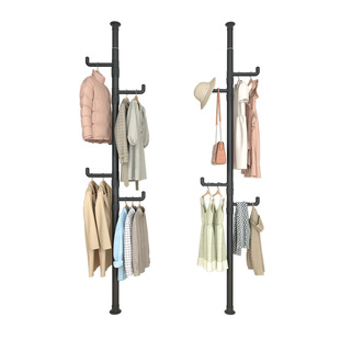 顶天立地免打孔挂衣杆加厚置物架落地衣帽包架可伸缩卧室阳台晾晒