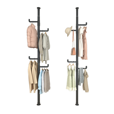 顶天立地免打孔挂衣杆加厚置物架落地衣帽包架可伸缩卧室阳台晾晒