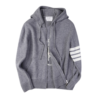 【时髦度在线】100%羊毛tb帆船四道杠加厚针织连帽开衫毛衣外套男