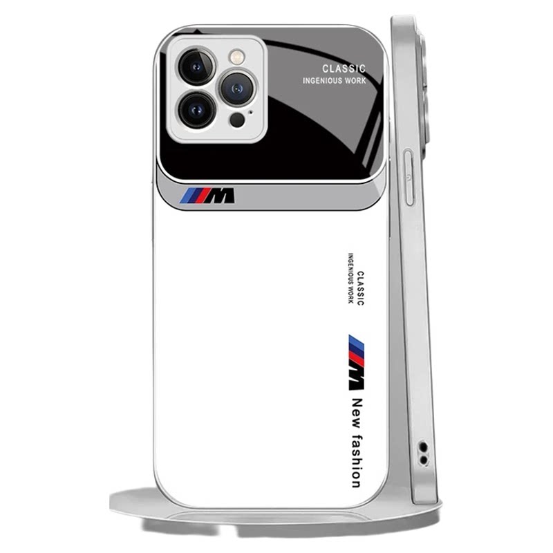 简约宝马玻璃壳适用苹果15Pro手机壳新款简约高级感iPhone16/15/14外壳裸机手感全包防摔好看手机套男款