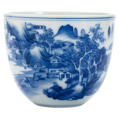 祖传窑康熙山水卧足杯