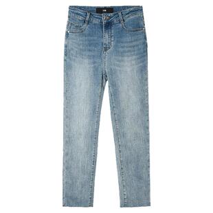 奥莱专柜品牌撤柜正品 QG春装新款 简约微弹九分裤铅笔裤牛仔裤女