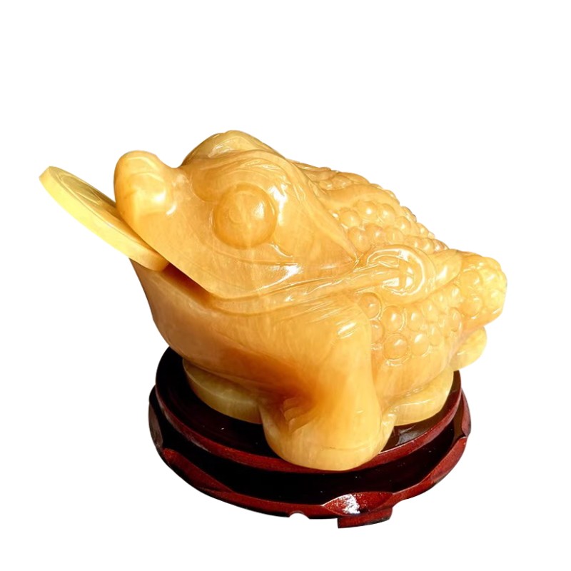 天然黄玉金蟾工艺品招财风水摆件
