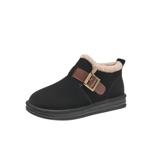 热风女鞋25冬新款女士时尚短筒加绒休闲棉鞋保暖舒适圆头雪地靴女