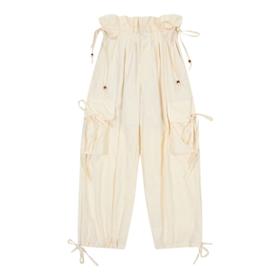 mostwantedlab 荷叶边花苞速干工装裤宽松垂感通勤串珠休闲长裤