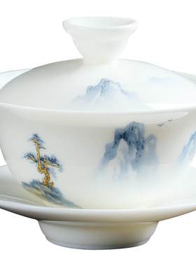 庄晓明大师手绘山水三才盖碗