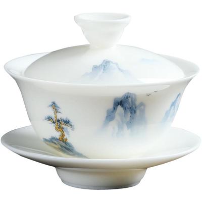 庄晓明大师手绘山水三才盖碗
