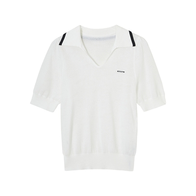 高级感气质翻领短袖针织衫