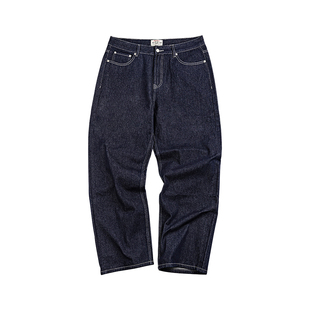 MRA男装美式复古重磅原牛色直筒牛仔裤阔腿宽松垂感深蓝牛男春秋