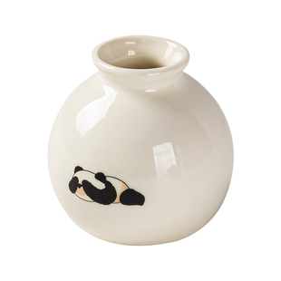 谦航小清新熊猫陶瓷花插办公室桌面绿萝水培养植客厅家居小花瓶