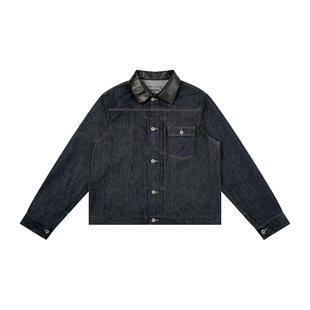 haonanhuang 小羊皮领Type1巴黎扣黑木青光布短宽原牛夹克外套