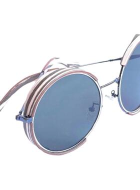 俄罗斯代购Round◇手作灰绿色镜片大圆形斑马纹木质中性太阳眼镜