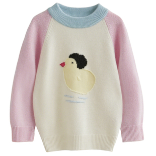 儿童羊绒衫女童卡通小鸡毛衣宝宝秋冬款保暖山羊绒针织提花打底衫
