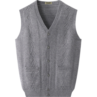 啄木鸟中老年羊毛马甲男士薄款爸爸开衫针织打底背心无袖毛衣坎肩