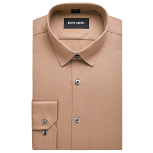 【激光无痕】皮尔卡丹男士长袖衬衫天丝柔滑抗皱2025杏黄色衬衣