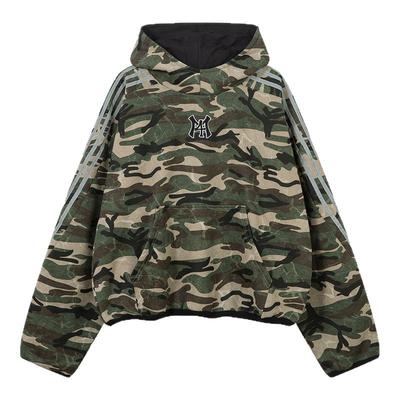 美式复古迷彩连帽卫衣男女情侣宽松落肩袖刺绣外套