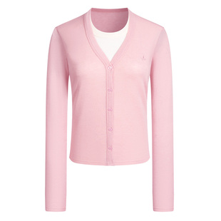 Navigare意大利小帆船粉色假两件长袖针织衫女2026春V领弹力上衣