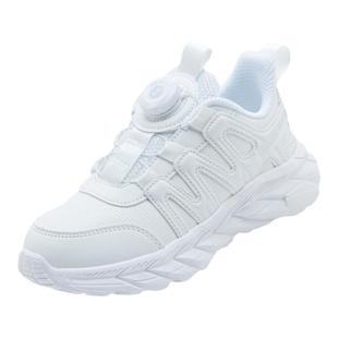 儿童小白鞋新款旋转纽扣波鞋子男童白色运动鞋女童网面透气跑步鞋