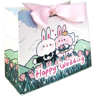 野蛮集新款结婚喜糖手提袋中号订婚可爱风喜糖盒子包装礼盒