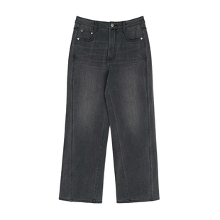 MRS Studios 侧缝前移时髦复古九分抓绒保暖直筒显瘦牛仔裤