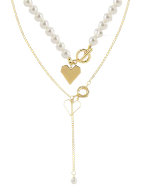 showdigu爱心珍珠锁骨链