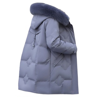 雪中飞羽绒服女中长款洋气真狐狸毛领冬季外套精致压花加厚妈妈装