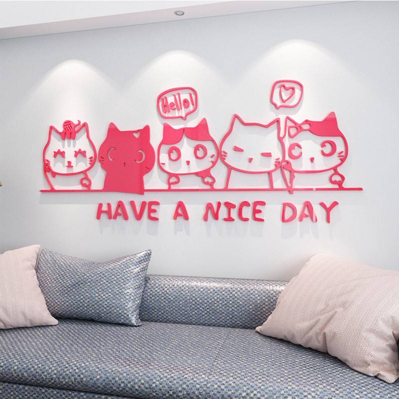 可爱猫咪卡通贴纸自粘卧室贴画儿童房背景墙客厅装饰床头电视贴画