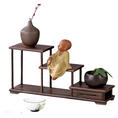实木架子小型博古架茶具置物架 中式台式红木茶架茶壶展示架摆件
