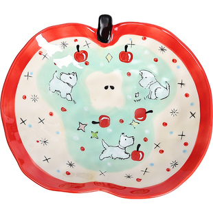 青苹果水果盘套装陶瓷餐盘碗可爱儿童盘子早餐盘家用碗盘伴手礼盒