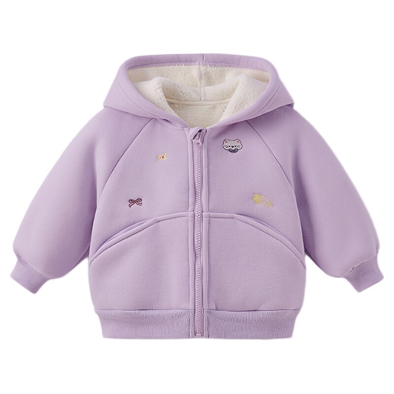 [抗菌远红外]女童外套宝宝秋冬连帽加绒加厚儿童衣服2026新款女孩