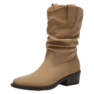 森达复古微笑靴西部堆堆靴