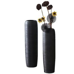 陶瓷复古高花瓶落地插花摆件客厅电视柜轻奢装饰干花大号北欧创意