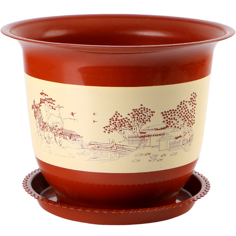 加厚花盆塑料仿陶瓷树脂特大号种树盆托盘阳台耐用艺术手工桌面