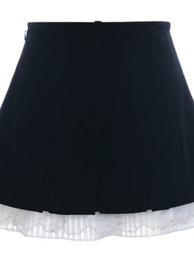 【Angelababy同款】lefame拉飞姆假两件撞色拼接丝绒半裙短裙女