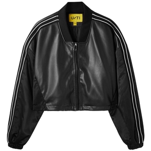 U/TI黑色美式皮夹克女百搭光泽感休闲潮短款外套尤缇时尚秋季新款