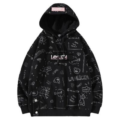 撞色满印涂鸦印花连帽卫衣