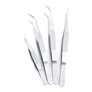 实验室组培接种精密不锈钢镊子夹子加厚平头弯尖头敷料镊无菌操作