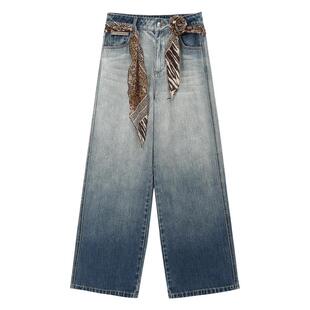 REVAN芮范设计师款渐变猫须直筒牛仔裤RM91302010