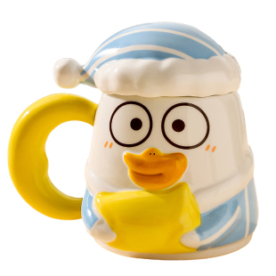 川岛屋&小刘鸭联名 可爱马克杯带盖带勺咖啡杯子陶瓷水杯生日礼物