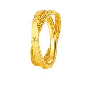 5G黄金双环戒指女999足金新款拉丝米字车花指环纯金食指戒送女友