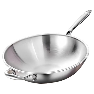 加厚食品级316不锈钢锅纯无涂层炒锅家用电磁炉炒菜锅圆底不粘锅