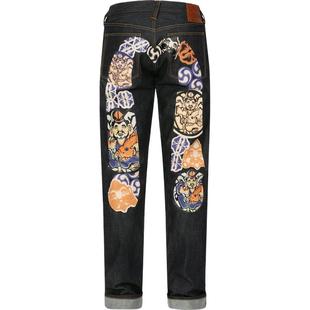 EVISU 福神 男家花大M印花怀旧直筒长裤修身剪裁牛仔裤