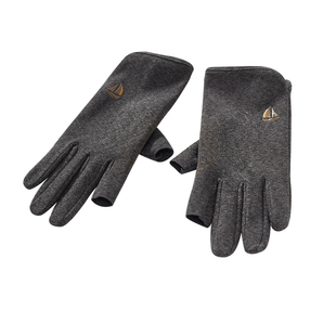 秋冬季薄款男士加绒露二指漏指骑车开车防滑触屏手套春秋弹力保暖