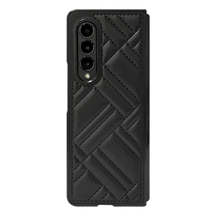 SS原创小格压线黑银适用三星zflip3手机壳galaxy z fold3折叠保护套z4简约时尚立体压线折叠女款高档防摔外壳