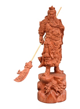 天然小巴花木雕关公摆件正品