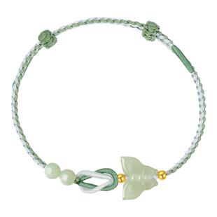 周大生黄金镶玉手链女和田玉蝴蝶四叶草手串新年礼物送女朋友高级