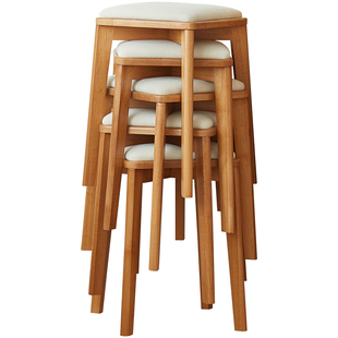 方凳实木软包凳子家用餐凳可叠放小户型轻奢化妆凳北欧简约换鞋凳