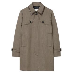 季末7折SANDRO2025秋冬新款女装皮革撞色镶边翻领廓形风衣外套