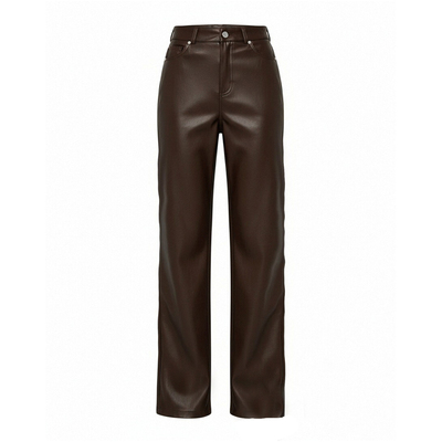 咖色宽松高腰哑光皮裤